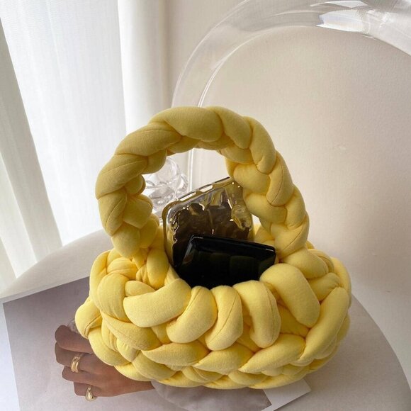 Yellow Preppy Women's Polyester Vacation Top Handle Crochet Bag - Picture 3 of 5